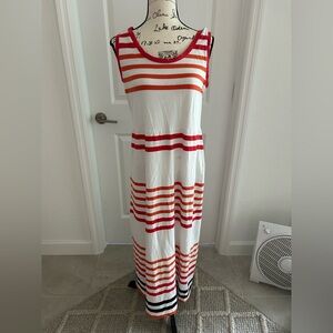 Talbots Striped Sleeveless Dress - Orange, Red, Black, White
